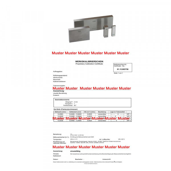 Certification single gauge block until 100 mm