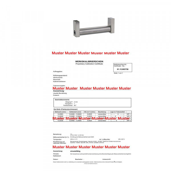 Certification setting standard until 50 mm for inside micrometer