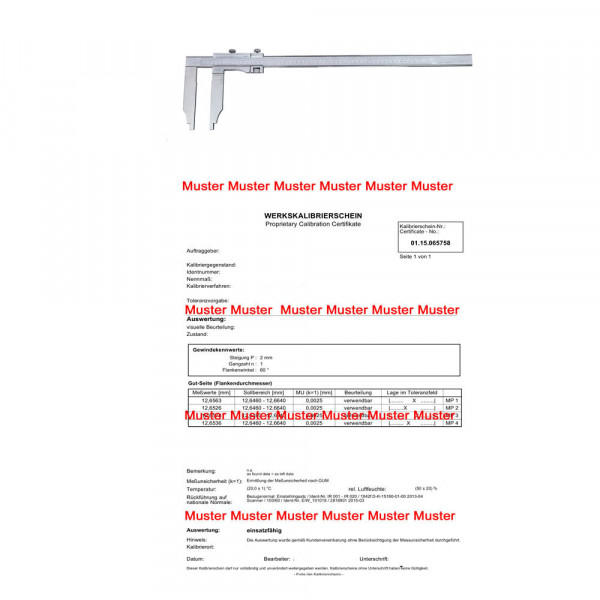 Certification for caliper until range 2000 mm