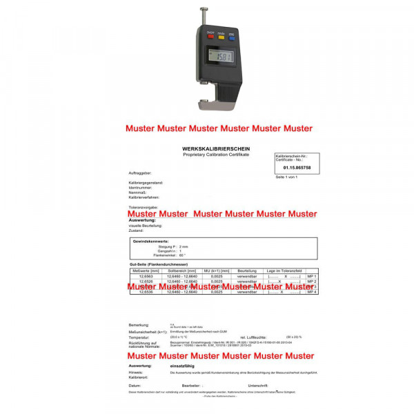 Certification thickness gauge until 25 mm range