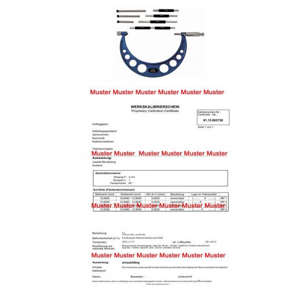 Certication for micrometer > 200 - 300 mm with exchangeable anvil