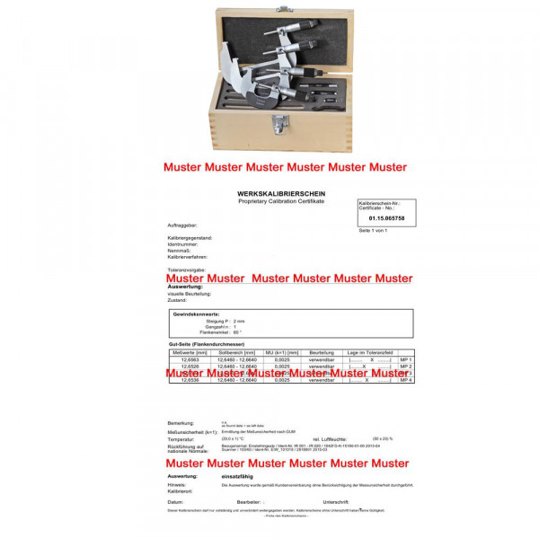 Certifcation for micrometer set 0 - 100 mm