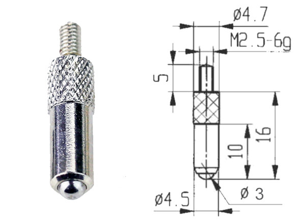 Messeinsatz Zylinder 10 mm mit Kugel 3 mm für Messuhren Gewinde M 2,5