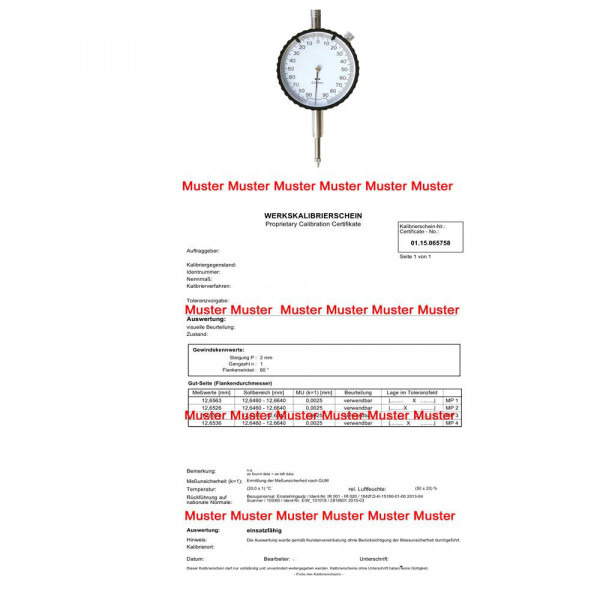 Certification dial comparator range ± 0,9 mm