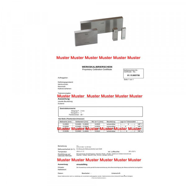 Certification single gauge block > 400 - 500 mm