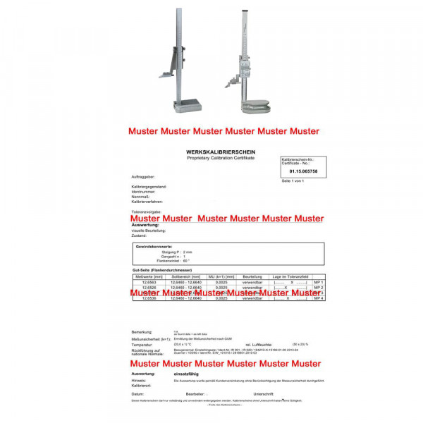 Certification height gauge until 300 mm range