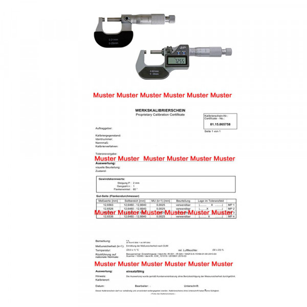 Certification for micrometer until range 25 mm