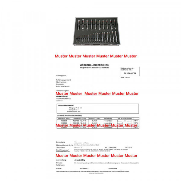 Certification for limit plug gauges set Ø 3 - 30 mm 28 pcs. H7