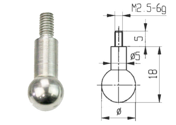 Measuring tip ball Ø 10 mm for dial indicator, thread M 2,5