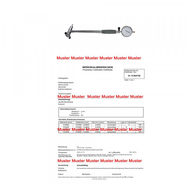 Certification internal measuring instrument > 300 mm range