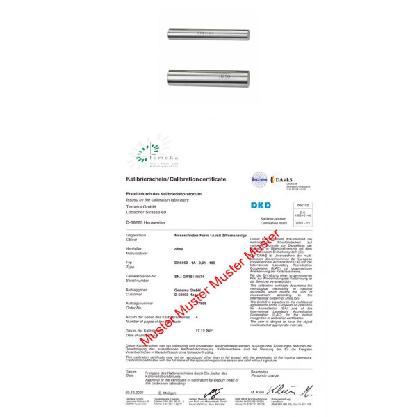 DAkkS certification for single pin gauges until Ø 20,00 mm 