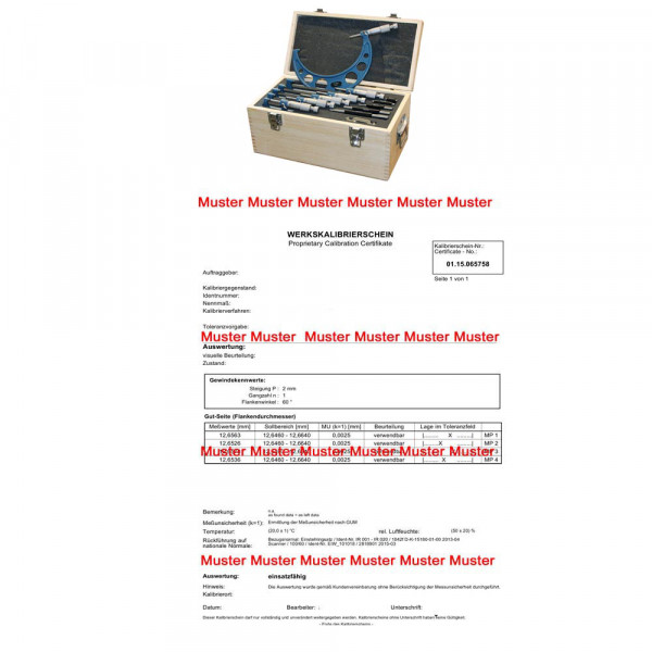 Certifcation for micrometer set 150 - 300 mm