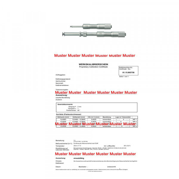 Certification for groove micrometer