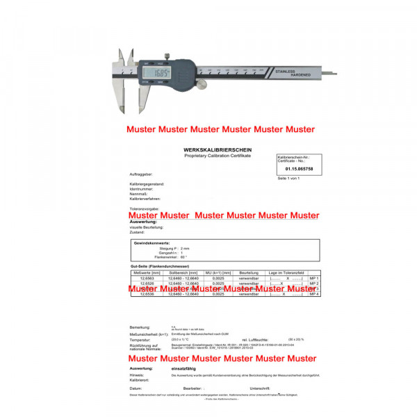 Kalibrierung für Messschieber > 200 - 500 mm