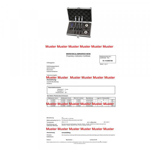 Certification for threepoint internal micrometer set 6 - 12 mm
