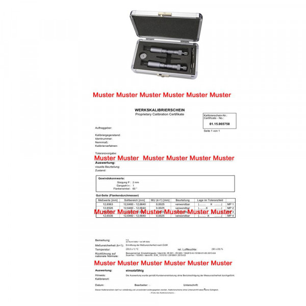 Certification for threepoint internal micrometer set until 20 mm
