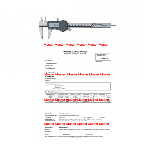 Certification for caliper until range 200 mm