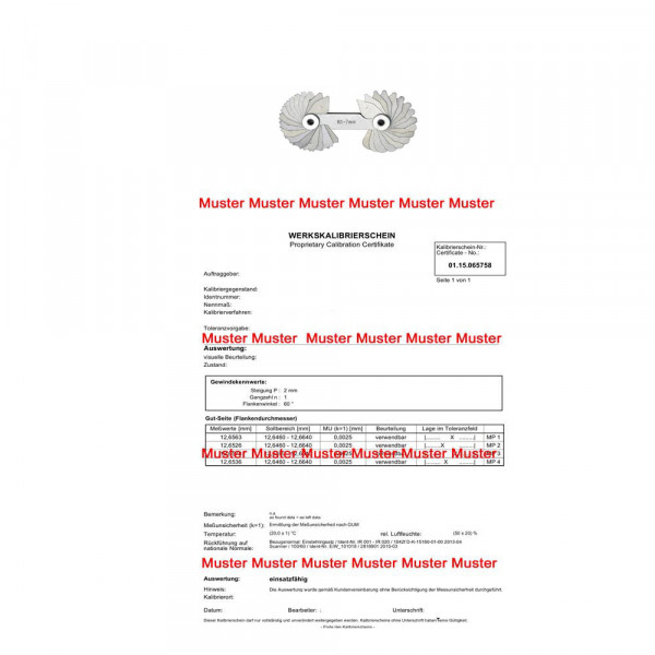 Kalibrierung für Radienschablonen 7,5 - 15,0 mm