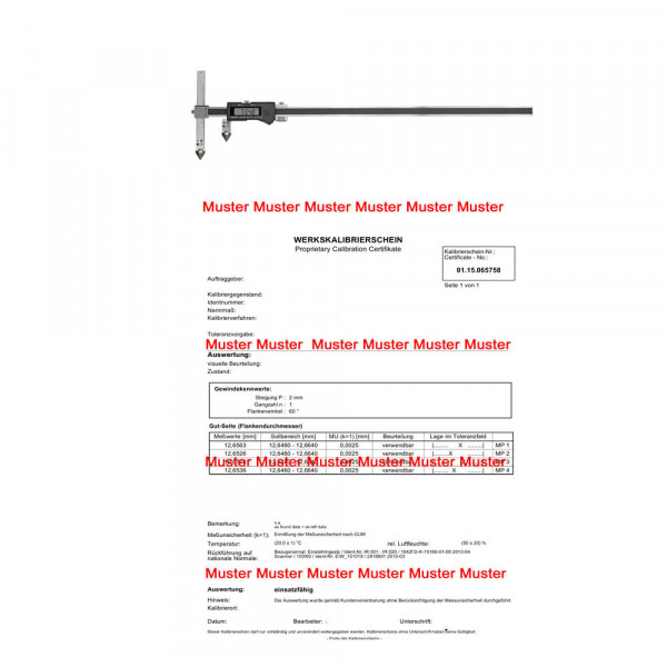 Kalibrierung für Bohrungsabstand-Messschieber 20 - 1000 mm Messbereich