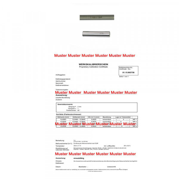 Certification for single pin gauges